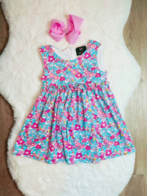 Bowtism Girls Mimi Floral Dress with Matching Bow - Bowtism